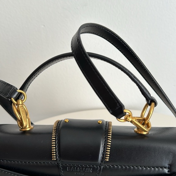 BALMAIN *NEW* Black Leather Top Handle Leather Bag with Crossbody Strap - Picture 4 of 16
